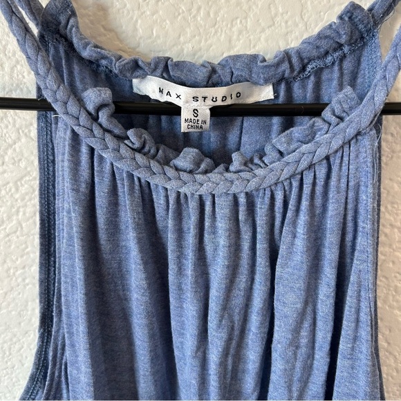 Max Studio Blue Ruched Braided Halter Tank Top - Picture 2 of 3